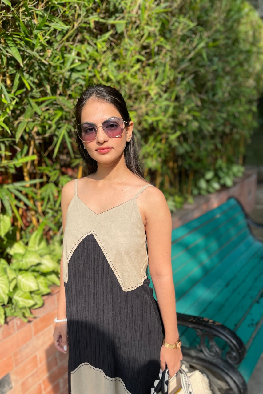 BEIGE NOIR PANEL DRESS