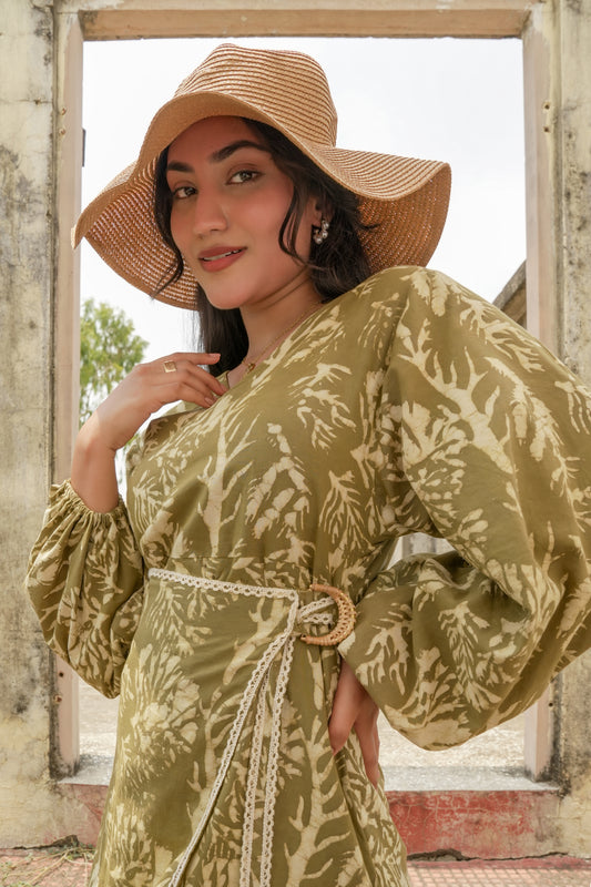 OLIVE FERN WRAP DRESS