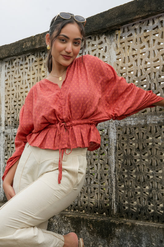 CLAY EMBER DRAWSTRING TOP