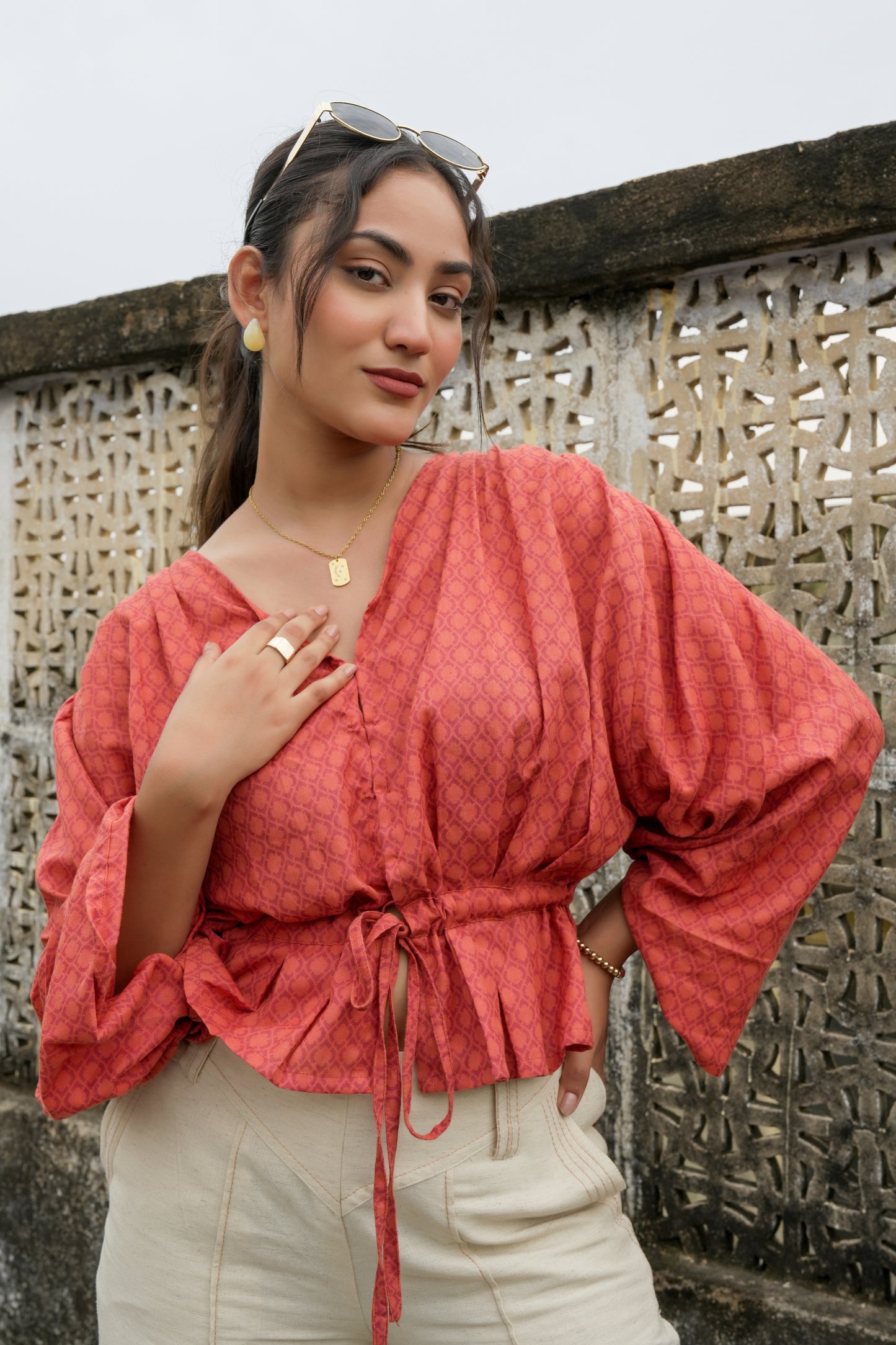 CLAY EMBER DRAWSTRING TOP