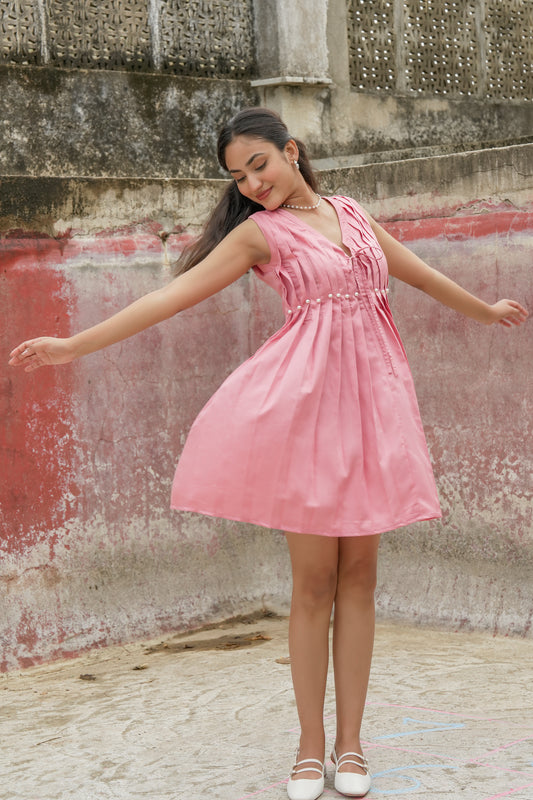 PEARL WHIMSY PLEATED DRESS
